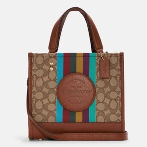 Coach Dempsey Tote 22 In Signature Jacquard With Stripe And Coach Patch